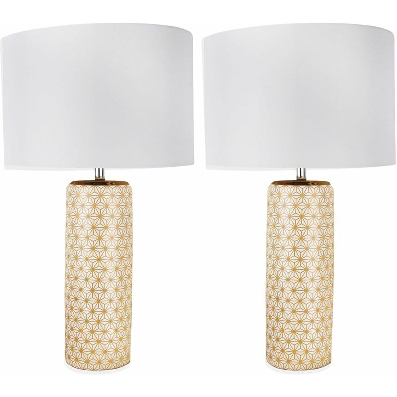 Set of 2 White and Gold Moorish Decal 52cm Table Lamps