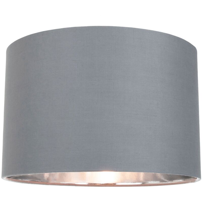 Contemporary Grey Cotton 14' Table/Pendant Lamp Shade with Shiny Silver Inner by Happy Homewares