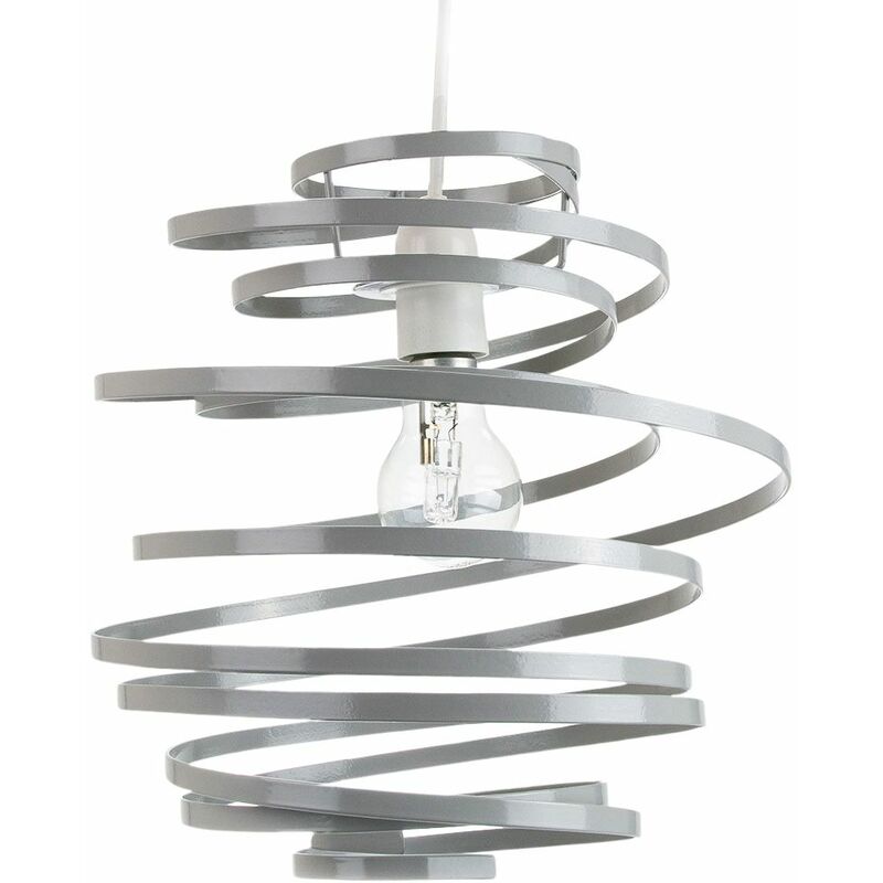 Contemporary Grey Gloss Metal Double Ribbon Spiral Swirl Ceiling Light Pendant by Happy Homewares