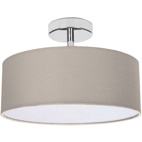 Contemporary Grey Linen Fabric Semi Flush Ceiling Light Fixture with Diffuser by Happy Homewares - Grey