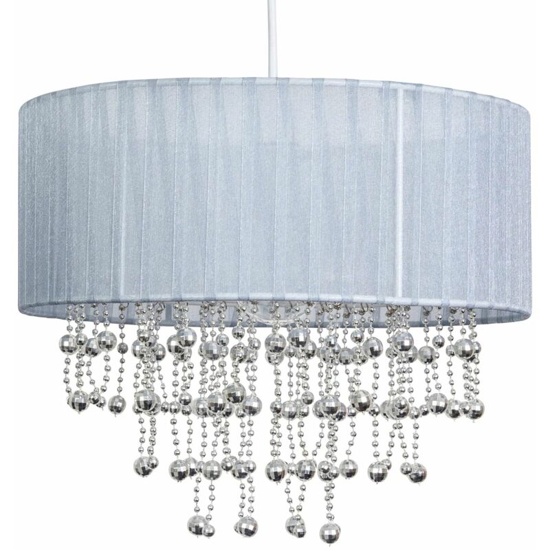 First Choice Lighting - Chrome Beaded Grey 30cm Easy Fit Shade