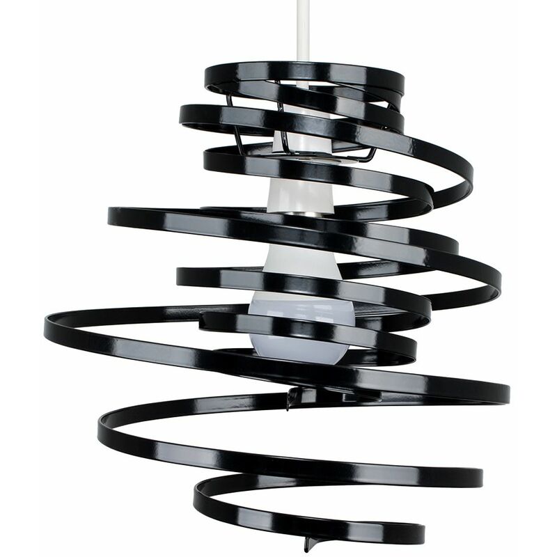 Metal Double Ribbon Spiral Swirl Ceiling Light Pendant - Black