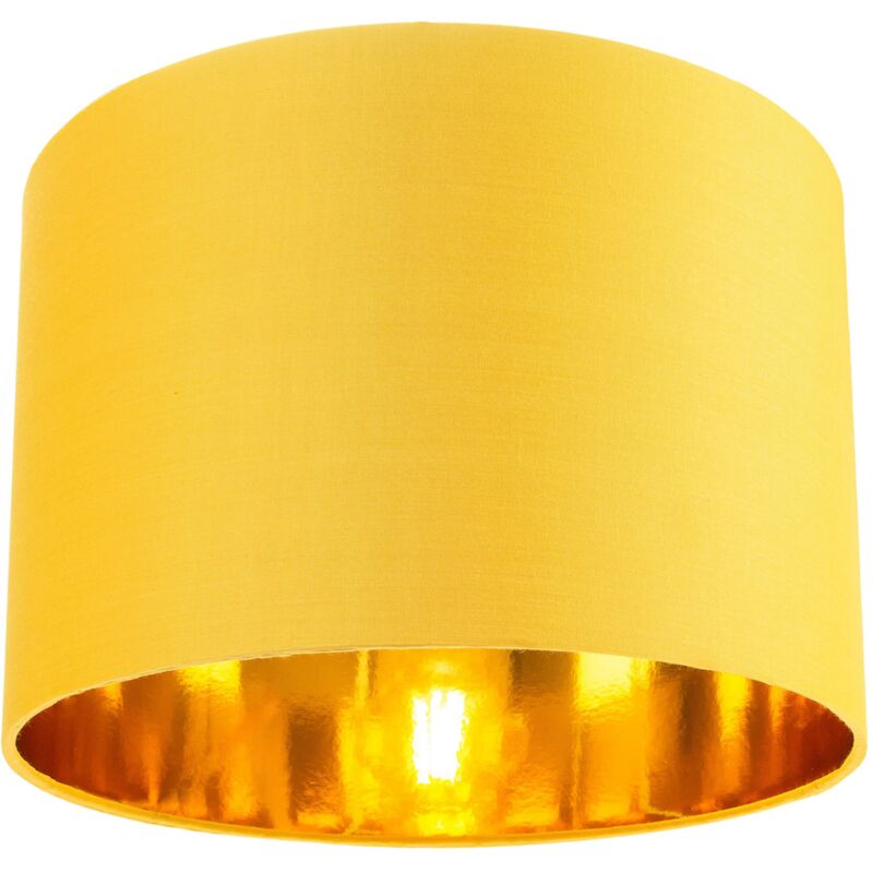 Contemporary Ochre Cotton 10' Table/Pendant Lamp Shade with Shiny Gold Inner by Happy Homewares