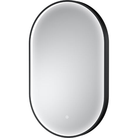 Contemporary Oval Inset Framed LED Touch Sensor Mirror - 800 x 500mm - Black - Balterley