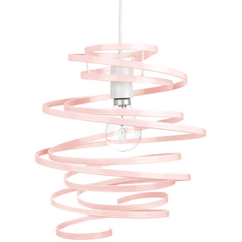 Contemporary Pink Gloss Metal Double Ribbon Spiral Swirl Ceiling Light Pendant by Happy Homewares