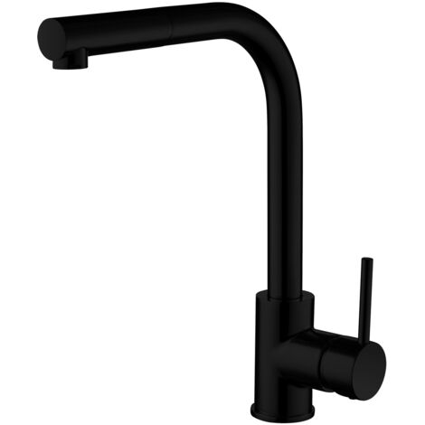 Contemporary Pull Out Single Lever Kitchen Mixer Tap, Black