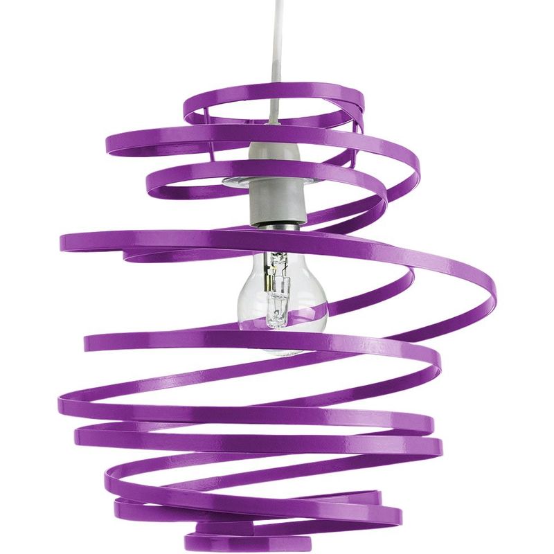 Contemporary Purple Gloss Metal Double Ribbon Spiral Swirl Ceiling Light Pendant by Happy Homewares