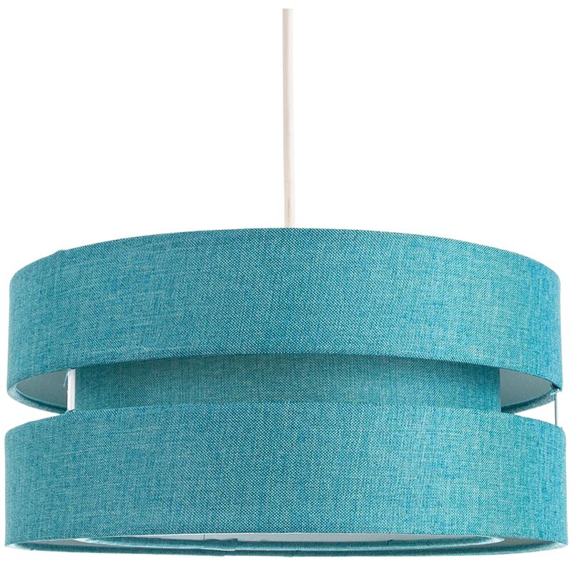 Contemporary Quality Teal Linen Fabric Triple Tier Ceiling Pendant Light Shade by Happy Homewares