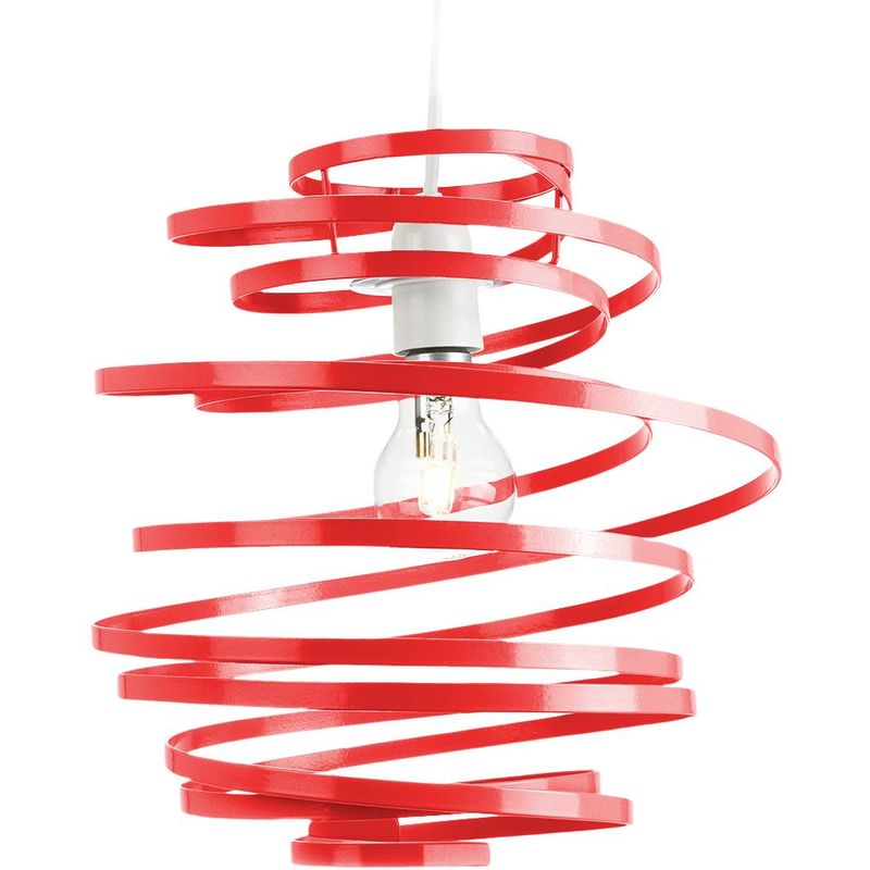 Contemporary Red Gloss Metal Double Ribbon Spiral Swirl Ceiling Light Pendant by Happy Homewares