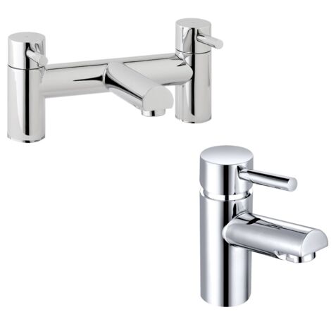 Contemporary Round Bridge Deck Mounted Bath Filler And Basin Single Lever Mixer Tap Set