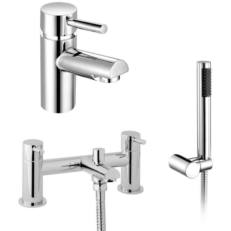 Contemporary Round Bridge Deck Mounted Bath Shower Mixer With Handset And Basin Single Lever Mixer Tap Set