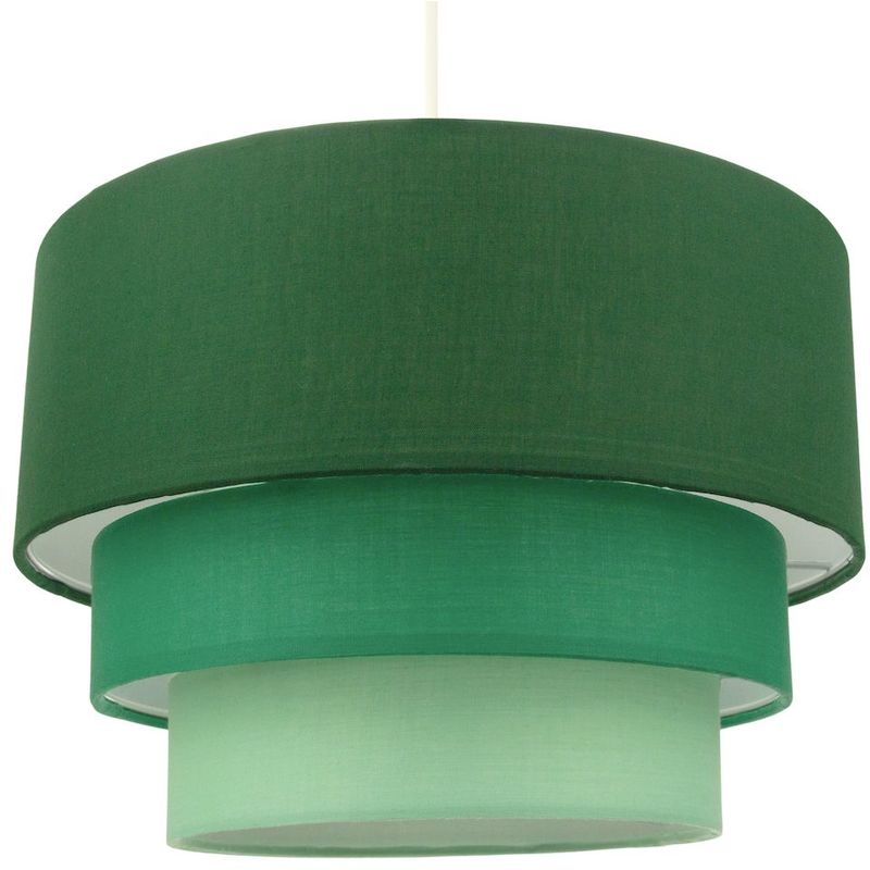 Contemporary Round Triple Tier Forest Green Cotton Fabric Pendant Light Shade by Happy Homewares
