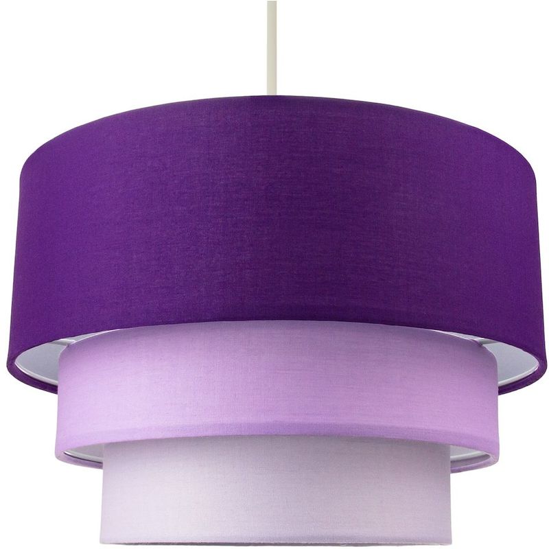 Contemporary Round Triple Tier Purple/Lilac Cotton Fabric Pendant Light Shade by Happy Homewares