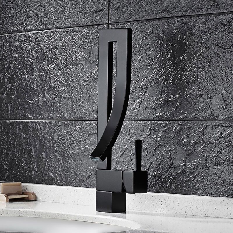 Contemporary single-lever basin mixer tap in solid brass black