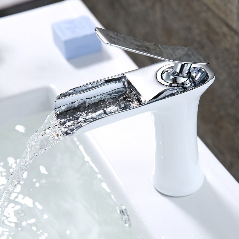 Contemporary single lever basin tap with cascading spout White