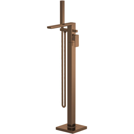 Contemporary Square Freestanding Bath Shower Mixer Tap with Kit - Brushed Bronze