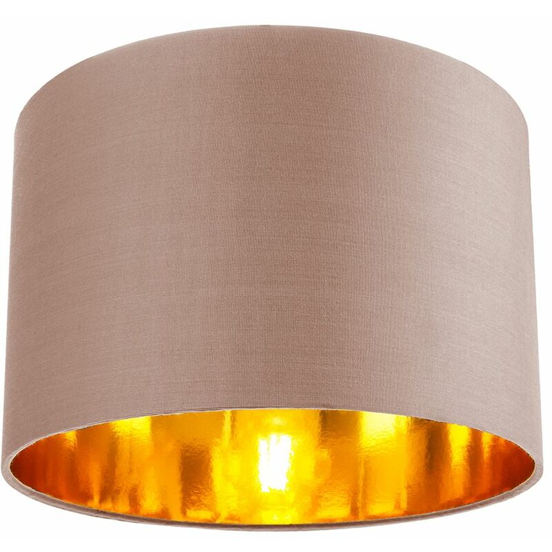 Contemporary Taupe Cotton 12' Table/Pendant Lamp Shade with Shiny Copper Inner by Happy Homewares