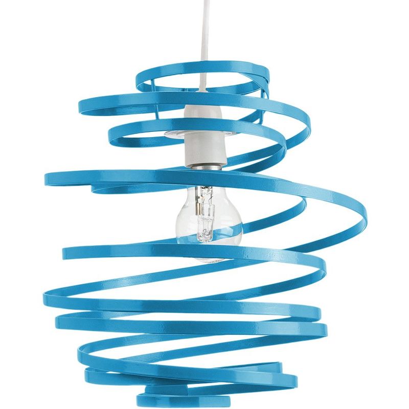 Contemporary Teal Gloss Metal Double Ribbon Spiral Swirl Ceiling Light Pendant by Happy Homewares