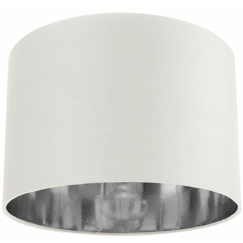 Contemporary White Cotton 12' Table/Pendant Lamp Shade with Shiny Silver Inner by Happy Homewares