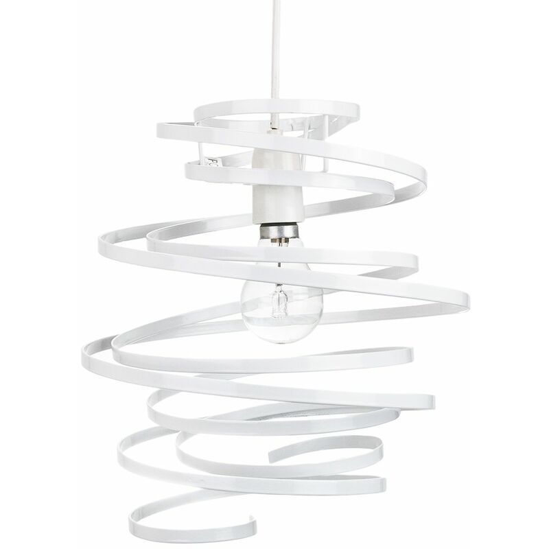 Contemporary White Gloss Metal Double Ribbon Spiral Swirl Ceiling Light Pendant by Happy Homewares