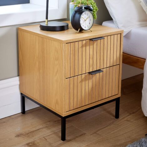 Contemporary Wooded Bedside Cabinet 2 Drawers Bedroom Furniture Organiser Unit
