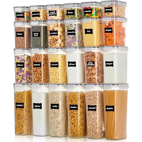 Contenant De Rangement Alimentaire Etanche - 24 Pièces En Plastique Transparent - Pour Céréales Farine Sucre Pâtes - Sans BPA - Avec 24 Étiquettes Réutilisables