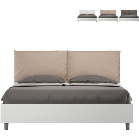 Contenedor cama matrimonio 160x190cm cojines madera Egos Antea  Color: Beige - Versión: Con caja de almacenaje