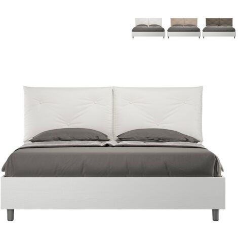 Contenedor cama matrimonio 160x190cm cojines madera Egos Appia  Color: Blanco - Versión: Con caja de almacenaje