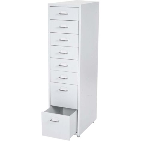 Contenedor con ruedas Boston T851, armario con cajones, armario de acero, 110 x 28 x 41 cm, 8 cajones, blanco