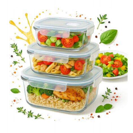 CONTENEDOR DE ALIMENTOS Juego de 3 Contenedores Rectangulares LONCHBOX Para Almuerzo de Trabajo