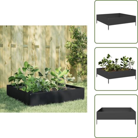 Contenedor de compost - vidaXL Arriate de acero negro 100x100x26 cm - Jardín al aire libre