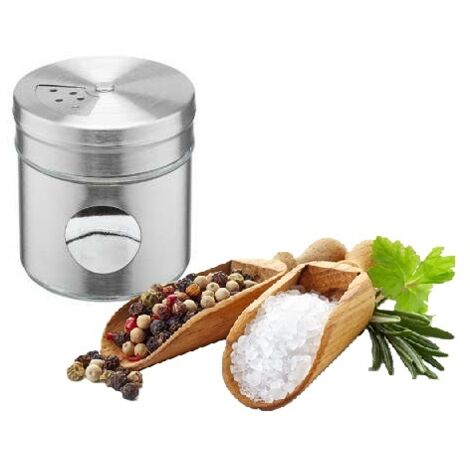 Contenedor de especias de vidrio JASPER 55 ml carcasa de acero inoxidable vidrio transparente 3 tipos de orificios para dispensar especias