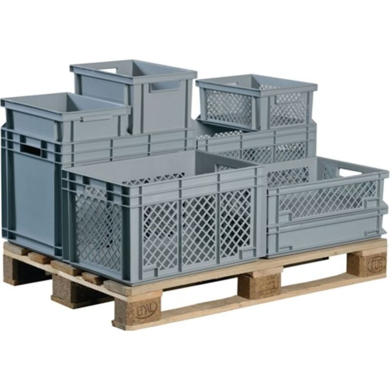 

Lockweiler - Contenedor de transporte L600xW400xH420mm gris PP tamaño de apertura, paredes laterales perforadas