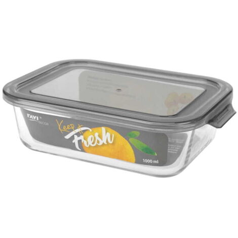 Contenedor de vidrio resistente al calor rectangular con tapa para alimentos KEEP IT FRESH 1000 ml gris