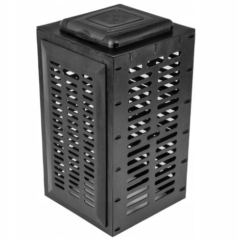 Contenedor modular con forma de tapa para bolsas de basura negras.