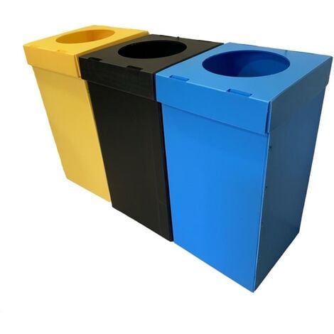 Contenedor papelera PP reciclaje 80 litros en azul, amarillo y negro