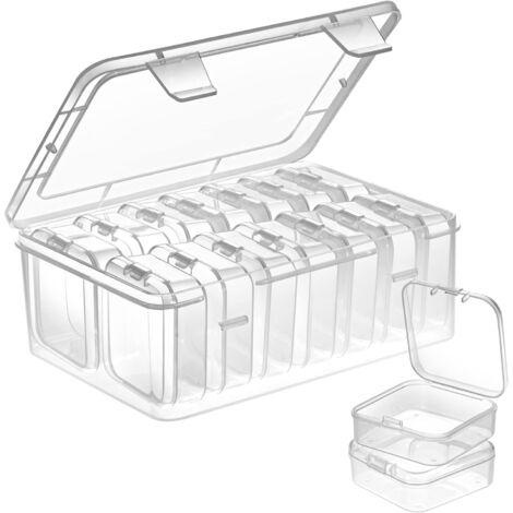 Contenedor pequeño para cuentas, contenedor de plástico transparente para cuentas, caja rectangular transparente con tapa abatible