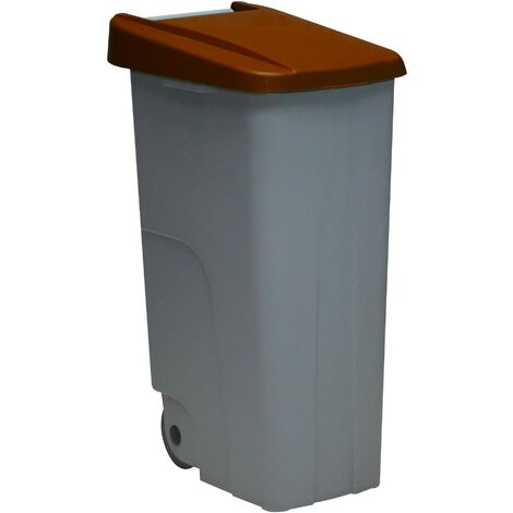 Contenedor Reciclo 110 litros Cerrado, Marrón, 88x57x42 cm, INCLUYE rollo de 10 Bolsas de basura de 120 litros