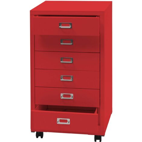 Contenedor rodante hwc-l49 cajonera armario de acero archivador de metal 75 x 40 x 41 cm 6 cajones rojo 040008274