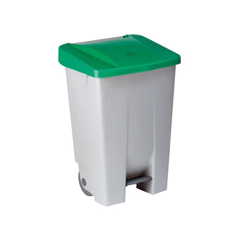 Contenedor Selectivo Tapa Verde Pedal Y Ruedas Denox 80 L