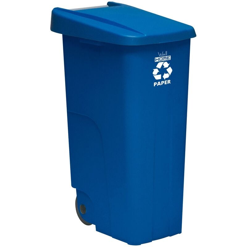 

Contenedor Wellhome Reciclo 110 litros, cerrado con tapa, ideal para reciclaje de papel y cartón, con ruedas