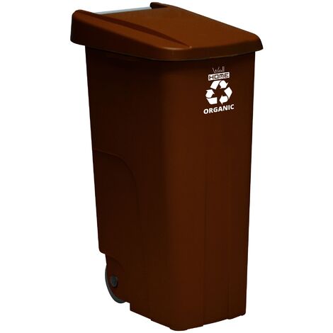 Contenedor Wellhome Reciclo 110 litros, cerrado con tapa, ideal para reciclaje de residuos orgánicos, con ruedas - Marrón
