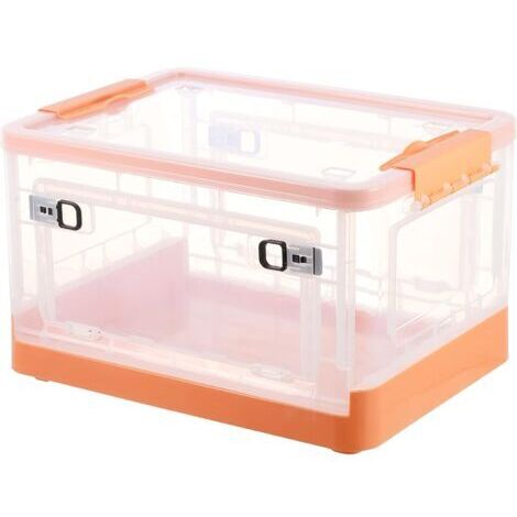 Contenedores de almacenamiento de 28 litros con tapa - Recipientes organizadores, caja de almacenamiento con puerta (naranja)
