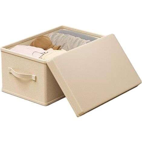 Contenedores de almacenamiento plegables con tapas para organización de ropa, tela Oxford catiónica, cajas de almacenamiento reutilizables, lavables y transpirables, 18 x 11 x 9 pulgadas (caqui, sin r
