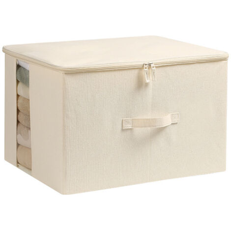 Contenedores de almacenamiento plegables de lona Jumbo, organiza tu armario, caja de almacenamiento práctica con tapa, color beige, paquete de 2