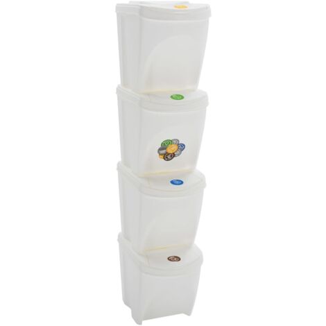 Contenedores de basura apilables 4 piezas 100 litros polipropileno blanco 020006036