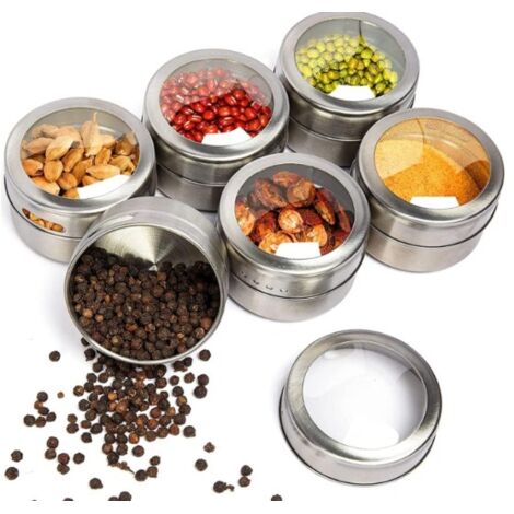 Contenedores magnéticos de acero inoxidable para especias (90 ml) para sal, pimienta, parrilla y cocina
