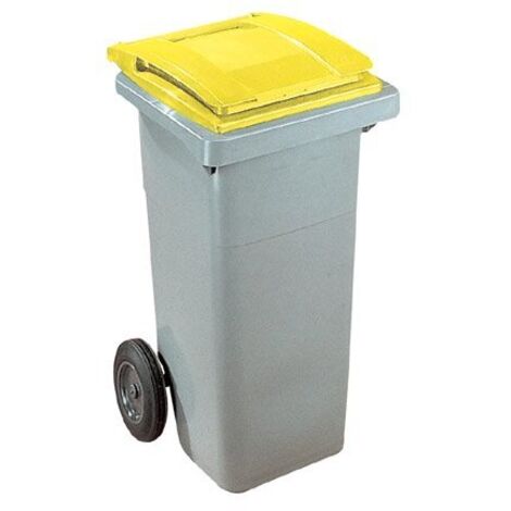 Conteneur à déchets 120 litres tri sélectif 2 roues - couvercle jaune