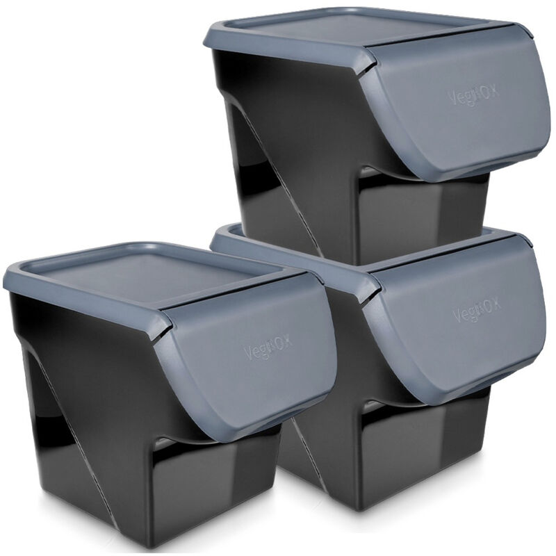 Conteneur à légumes et fruits avec couvercle, anthracite, 13 l, 3 pièces.