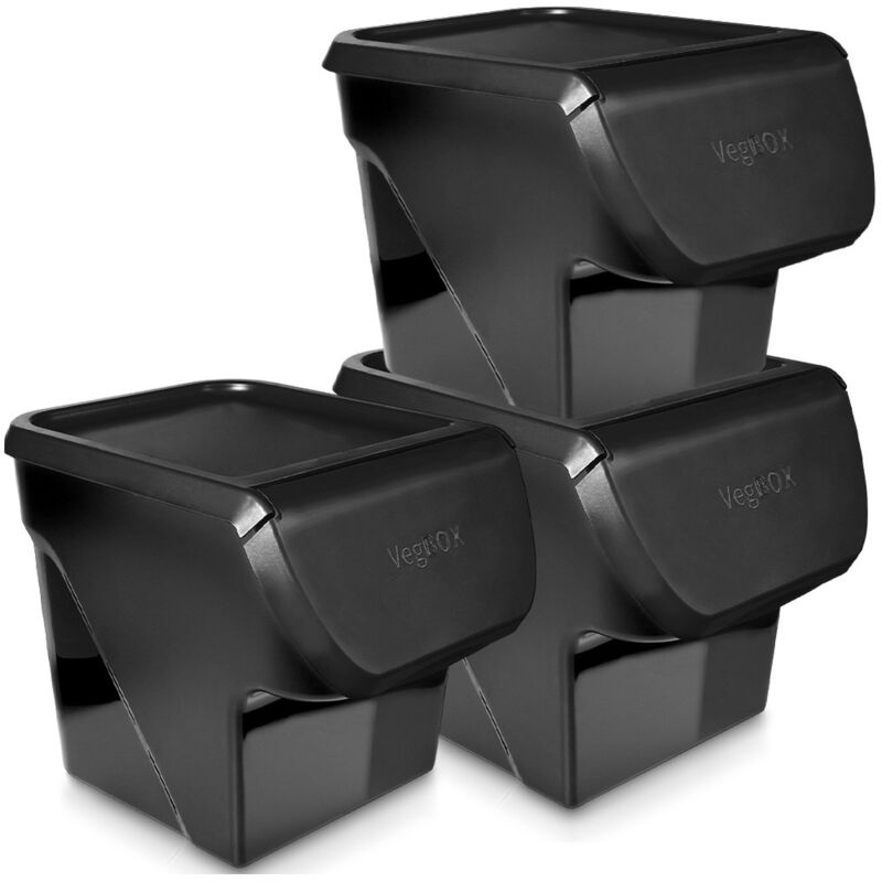 Conteneur à légumes et fruits avec couvercle, noir, 13 l, 3 pièces.